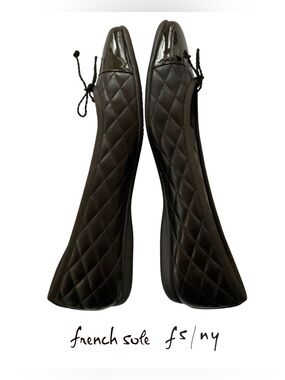 French Sole Quilted Patent Toe Ballet Flats in Dark Brown